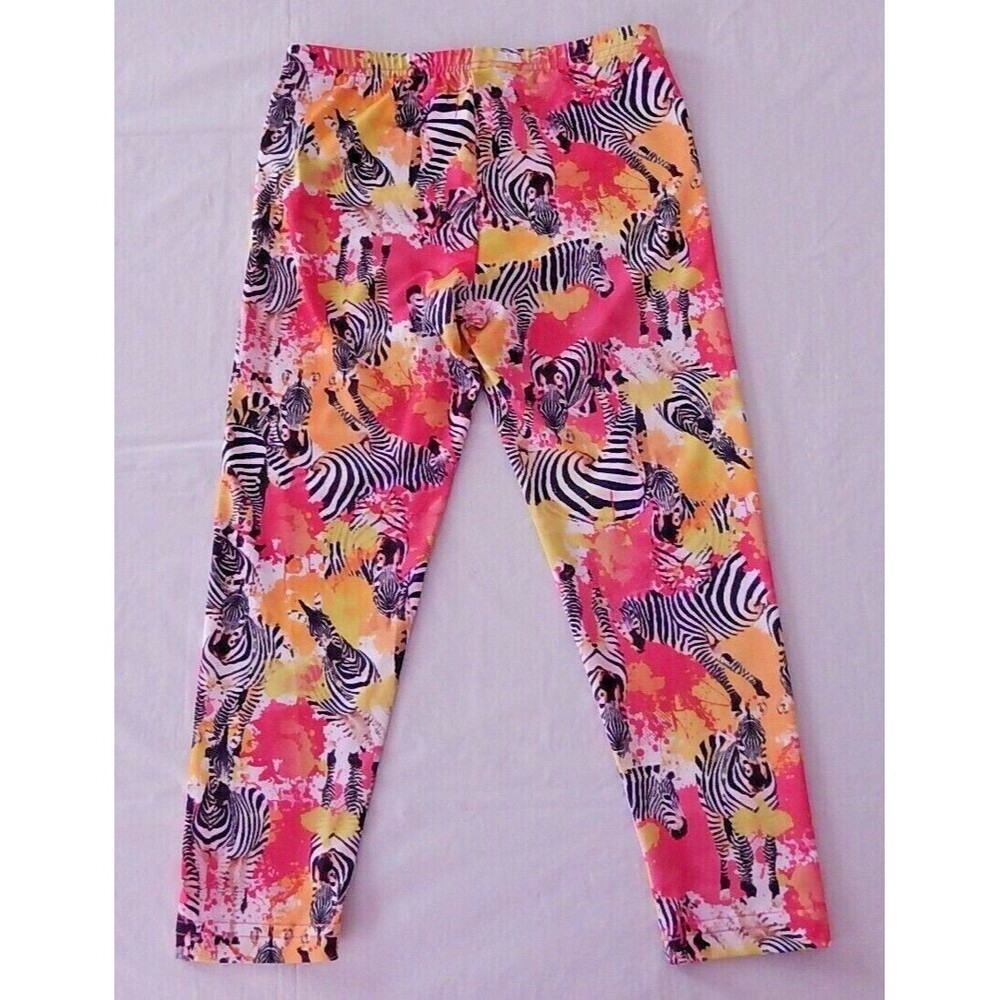 Faded Glory Girls Leggings Sz S 6-6X Elastic Waist Stretch Zebra Footless Casual